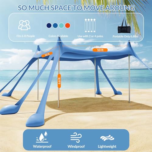 Gardentime Beach Tent Canopy with 8 Sandbags 4 Aluminum Poles, Pop Up Portable Camping Sun Shelter, Easy Set Up with 2 Sand Shovel, Ground Pegs, Carrying Bag for Outdoor Beach,Picnic, Fishing - color: Blue