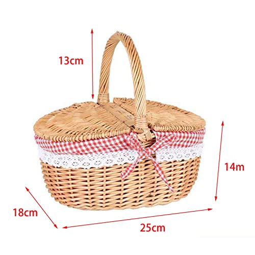 Picnic Basket，Handwoven Wicker Picnic Basket with Lid, Storage Hamper with Handle, Rattan Serving Basket for Outdoor, Beach, Camping