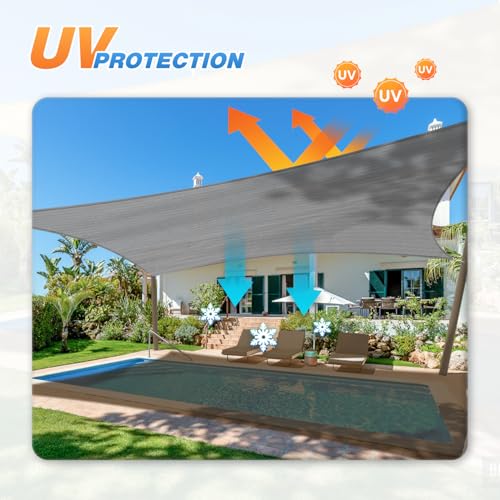 TANG 12' x 14' Sun Shade Sail Rectangle Outdoor Canopy UV Block Sunshades for Patio, Square Shade Cloth for Backyard Porch Deck Garden Pergola Cover, Gray