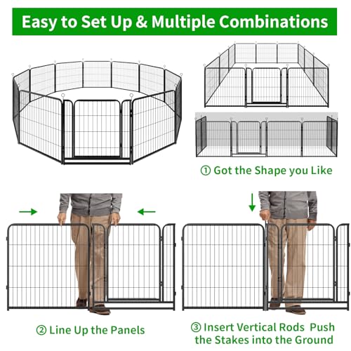 Kfvigoho Dog Playpen Outdoor Extra Wide 16 Piece Panels Heavy Duty Dog Fence 32" Height Anti-Rust with Doors Portable for RV Camping Yard, Total 42FT, 140 Sq.ft, Snowy Black - style: 32"W x 32"H