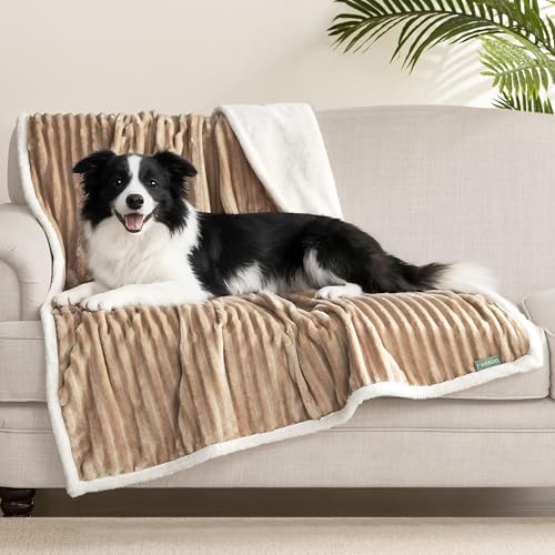 Waterproof Dog Blanket for Large Dogs - Washable Pet Throw Blanket for Couch Bed Protector, Cozy Fleece Calming Dog Blankets for Indoors & Outdoors, Linen, 50"x60" - color: Linen, size: XL(50x60")