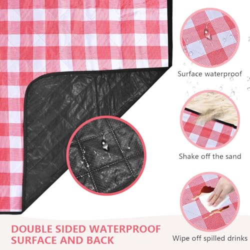 OBTANIM Extra Large Picnic Blanket 60 x 80 Inch Waterproof Foldable Beach Blankets Outdoor Picnic Mat for Camping Grass Lawn Park Music Festival Party Accessories (Red and White) - color: Red and White, size: 60 x 80 Inch