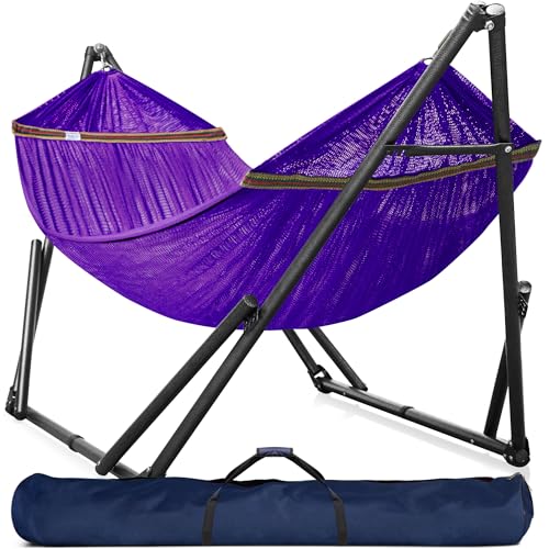 Tranquillo Universal Double Hammock with Stand Included for 2 Persons/Foldable Hammock Stand 600 lbs Capacity Portable Case - Inhouse, Outdoor, Camping, Purple - color: 1. Purple