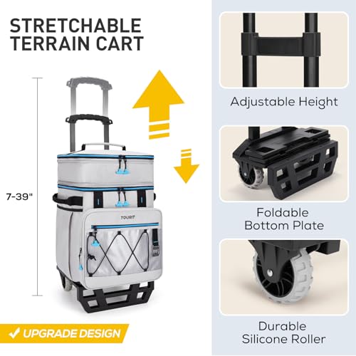 TOURIT Collapsible Cooler with Wheels, Insulated Rolling Cooler with All-Terrain Cart, Waterproof Soft Sided Cooler Bag for Beach, Picnic, Camping, Shopping, Travel - color: Light Gray, size: 75Can 44L