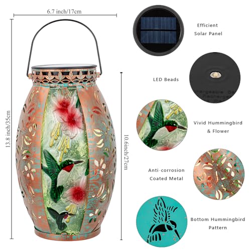 STARSOUL Solar Lantern Outdoor Waterproof, Hanging Solar Lantern for Patio Garden Yard Decor, Hummingbird Garden Decor, Hummingbird Gift for Women - color: Hummingbird-A