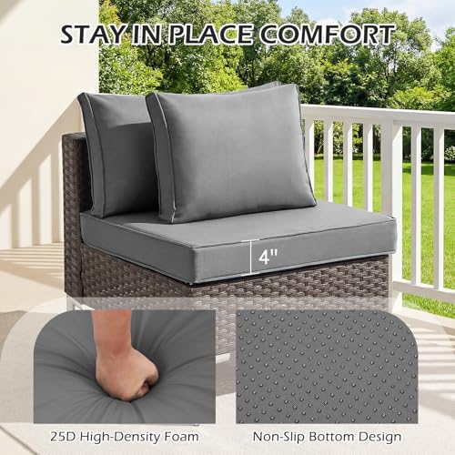HOMREST Replacement Cushions for Outdoor Furniture, 25x25 Inch 14-Piece Patio Furniture Cushions, Waterproof Fade Resistant Non-Slip Cushion Set for 6-Seat Rattan Wicker Conversation Sets, Dark Gray - color: Dark Grey, size: 6 Seat