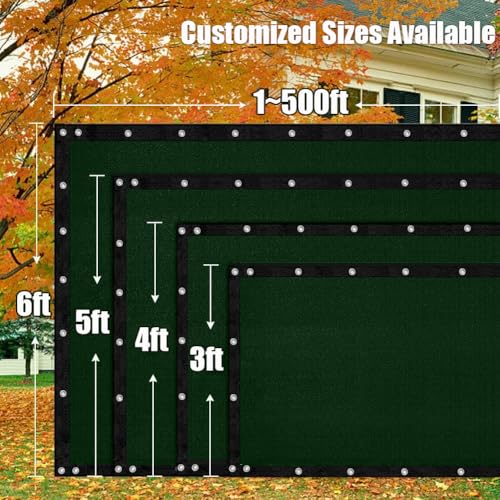 LITA 4' x 90' Garden Privacy Fence Screen Cover (HDPE) UV Protection Weather-Resistant Heavy Duty Shade Cover for Deck, Patio, Backyard, Outdoor Pool, Porch, Railing, Dark Green, Customizable - size: 4 x 90 Feet