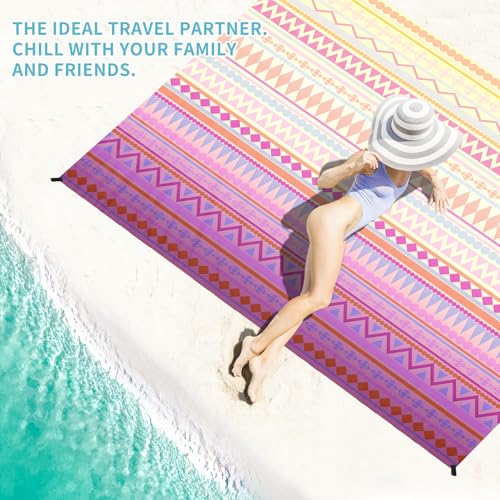 Beach Blanket 78''×110'' Suits 1-7 Adults Waterproof Sandproof Oversized Lightweight Blanket Packable Large Picnic Mat for Beach Travel Camping Picnic Hiking - color: Boho, size: 78''x110''