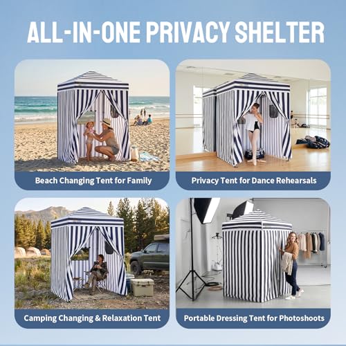 CROWN SHADES 5x5 Pop Up Changing Tent, Patented One-Push Center Lock Portable Changing Room, Privacy Canopy for Camping, Poolside, Beach, Photoshoots, Blue/White - color: Blue/White, size: 5X5 FT