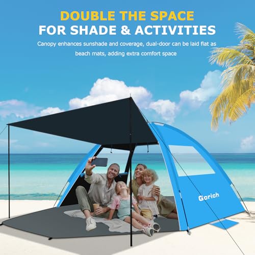 Gorich Beach Tent with Canopy - Easy Setup 3-4/5-6/7-8 Person Portable Sun Shelter, UPF 50+ UV Protection Sun Shade, Lightweight & Compact Beach Cabana for Family Travel - color: Dark Shelter-Skyblue, size: 6-8 Person