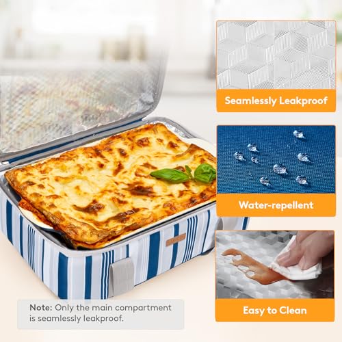LUNCIA Insulated Single Decker Casserole Carrier, Lasagna Lugger Tote Keeps Food Hot or Cold, Thermal Lunch Bag for Potluck Parties, Picnic and Cookouts, Fits 9" x 13" Baking Dish, Blue - color: Blue, size: 15.7 x 11.4 x 4.7inch