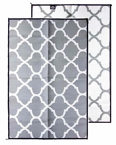 Mountain Mat 5x7 Gray Lattice Outdoor RV Mat – Extra Thick 5mm Recycled Poly Rug – Heavy-Duty, Waterproof, Reversible – Stylish Luxury Mat for Camping, Patio, Beach (Gray Lattice NO Carry Bag, 5'x7') - color: Grey Lattice, style: 5' x 7'