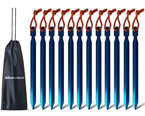12 Pack Tent Stakes, 7075 Ground Metal Camping Aluminum Tent Pegs, Lightweight Tent Stakes Heavy Duty Spikes Camping Accessories - color: Blue