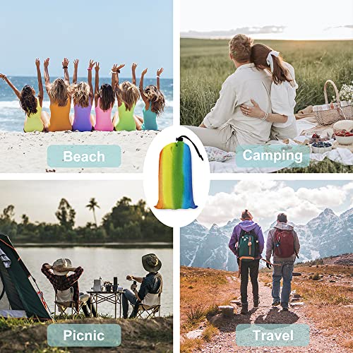 Rainbow Watercolor Print Beach Blanket Sandproof Waterpoof Oversized 79"x 83" Beach Mat with Corner Pockets, Lightweight Portable Mat for Beach Festival Travel Picnic Camping Outdoor - color: Rainbow, size: 79"x83"