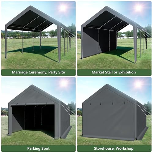Carport 10x20ft Heavy Duty Canopy Storage Shed,Portable Garage Party Tent,Portable Garage with Removable Sidewalls & Doors All-Season Tarp for Car,Truck,Party SNC24# (N/BG) - color: N/BG