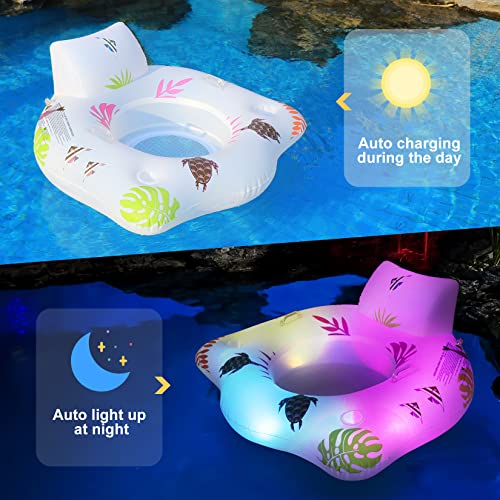 DeeprBlu Inflatable Pool Floats Chair with Color Changing Light, Solar Water Floats for Adults with 2 Cup Holders & 2 Armrests, Beach Float Pool Sofa, Pool Raft Lounge Pool Floaties for Adult
