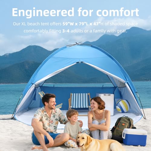 Beach Tent Sun Shelter for 4/5 Person - UPF 50+ UV Protection Portable Beach Shade Sun Canopy, Waterproof & Lightweight, Easy Setup Beach Tent for Family Beach Trips, Picnics, Camping