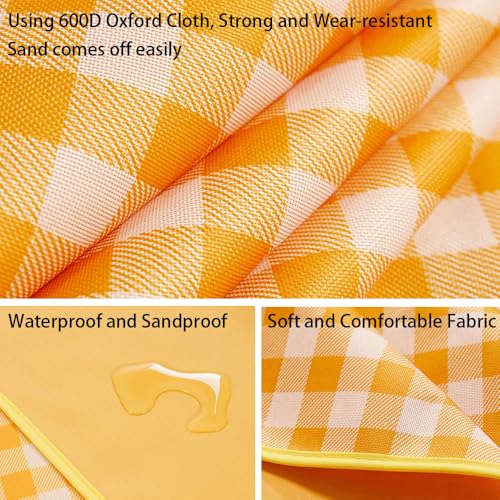 K Y KANGYUN Picnic Blanket | Beach Mat| Picnic Blankets for Indoor and Outdoor, 80" x 60" Sandproof Waterproof Larger Mats for Beach, Travel, Camping, Hiking, Park Grass,Handy Tote, Foldable. - color: Yellow