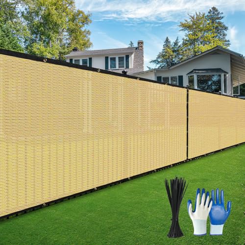 Privacy Fence Screen,with Gloves, 4X50FT Heavy Duty 220GSM 98% Blockage Privacy Screen Fence for Outdoor Wall Garden Yard Backyard (Sand) - color: Sand, size: 4x50 Ft