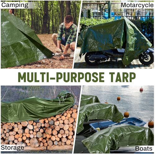 8 Pack 6 x 8 ft 5.5 Mil Large Tarps Heavy Duty Waterproof Tarp Multi Purpose Tent Cover for Home Boats Cars Camping Patio Furniture Roof Emergency Rain Protective Cover, Army Green - color: Army Green, size: 6 x 8 ft