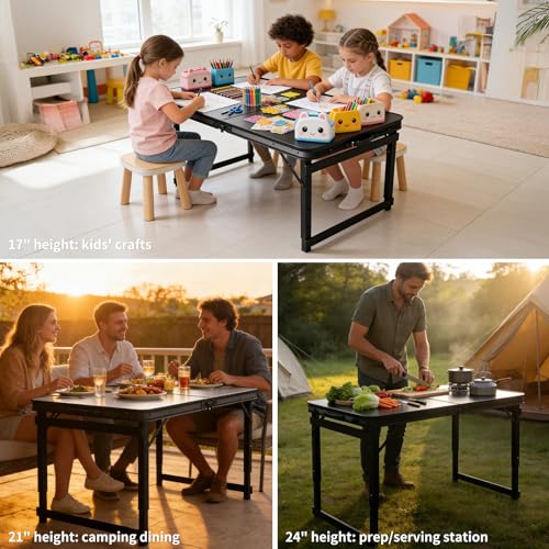 3.3FT x 2FT Folding Camping Table with Aluminum Alloy Legs, Adjustable Height Portable Outdoor Picnic Table for Camping, Travel, Parties, Kids Crafts, and Market Vendor Use - size: 3.2 ft x 2 ft × 1.97 ft H