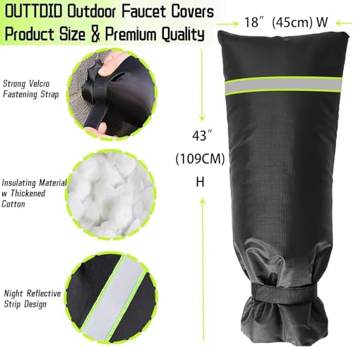 2 Pack Outdoor Faucet Covers for Winter, 18" W x 43" H Outside Yard Hydrant Protector Socks Winter, Insulated Hose Bib Protector Cover, Spigot Pipe Cover Freeze Protection Black - size: 18" W x 43" H - 2 PACK