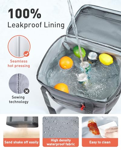 TOURIT Soft Sided Cooler Bag Insulated 30/48/60 Cans, Large Collapsible & Leakproof Ice Chest for Picnic, Beach, Camping, Travel - color: Grey, size: 48Can 32L