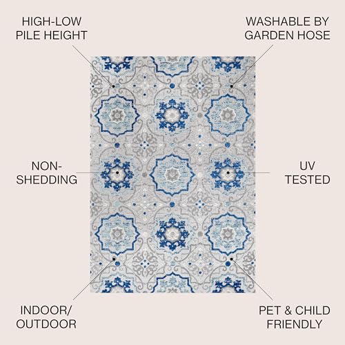 JONATHAN Y Mediterranean Medallion Indoor Outdoor Area Rug 8X10 Blue/Gray, Boho for Backyard, Patio, Porch, Easy-Cleaning, High Traffic, Pet-Friendly, Non-Shedding (AMC101A-8) - size: 7'9" x 10' (Rectangular)