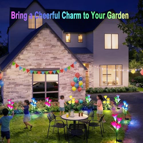 echosari 4 Pack Color Changing Solar Lights Outdoor Waterproof, Solar Lily Flower Stake Lights Auto ON/Off Solar Garden Lights for Lawn Pathway Landscape Garden Gifts for Mom Women Grandma - color: Multi-color Lily Flower