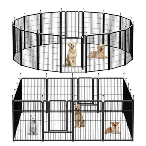 Dog Playpen,Portable Outdoor Dog Fence, Dog Playpen for Large/Medium/Small Dogs, Dog Fences for The Yard,with Doors Foldable Metal (16 Panels, 45 inch)
