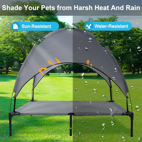 48'' Outdoor Elevated Dog Bed with Canopy, Raised Dogs Bed with Six Support Feet, Breathable Cooling Dog Cot Beds Medium Large Size Dogs, Outdoor Pet Hammock Beds, Pet Beds with 4 Ice Pack(X-Large) - size: X-large-48.0"l X 35.8"w X 9.05"th