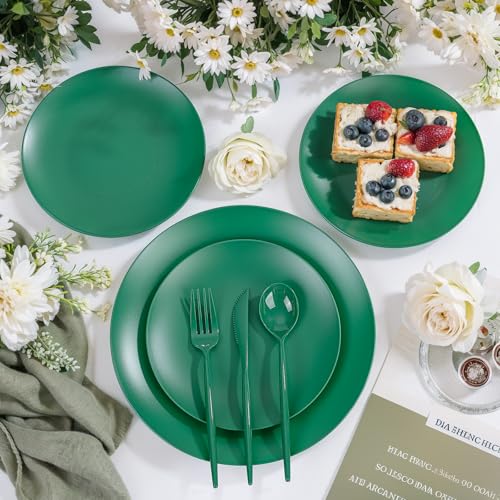 ejonirinjonir EI 150pcs Green Plastic Plates,Green Disposable Plates Heavy Duty,Fancy Plastic Dinnerware Set,Dinner Plate for Party,Picnic,Birthday,Wedding Afternoon Tea Spring,St. Patrick's Day - color: Green Frosted Plastic Plates
