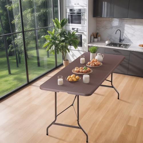 JupiterForce 6ft Plastic Folding Table, Indoor Outdoor Portable Heavy Duty Foldable Camping Table, Fold-in-Half Utility Table Dining Picnic Table for Party Wedding Event, Brown - color: Brown, size: 6FT