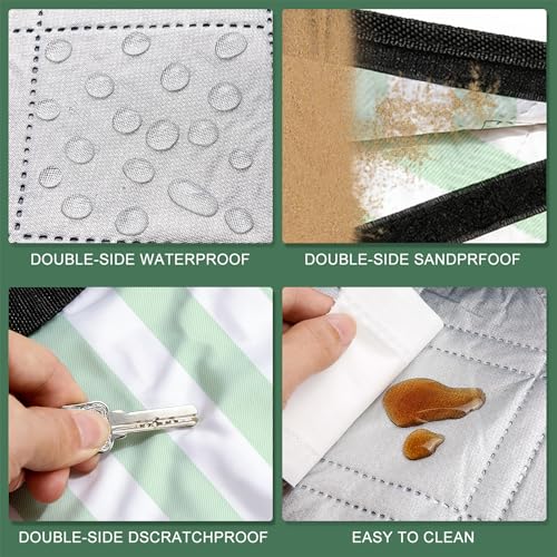 ZUBOND Picnic Blanket 80''x80'', Waterproof Sandproof Beach Outdoor Camping Mat Extra Large Foldable Gingham Big Travel Essential Accessories Gift Park Patio Lawn Garden Grass Ground Music Festival - color: Green White, size: 80 x 80 Inch