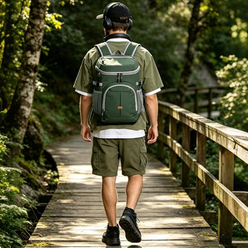 Pritent Cooler Backpack for Men Women Insulated Waterproof Backpack Cooler Leak Proof Cooler Bag Lightweight Lunch Backpack for Camping Beach Travel Picnic - color: Leather Green, size: 30 Cans