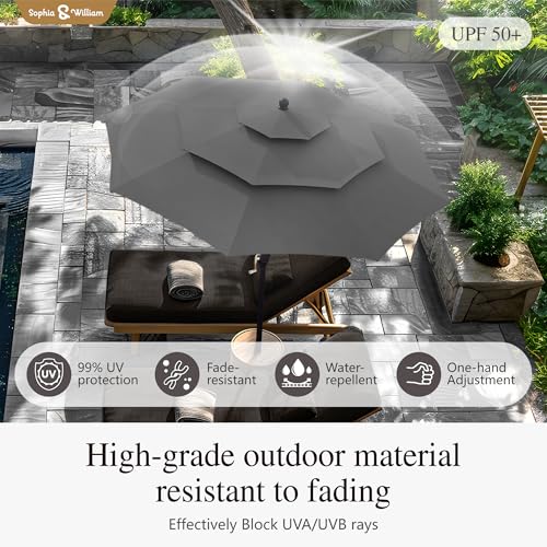 Sophia & William 10ft 3 Tier Auto-tilt Patio Umbrella,Wind Resistent,Outdoor Patio Umbrellas Double Vented Umbrella with Crank for Pool Garden Backyard, Grey - color: Grey