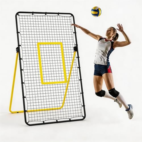 Volleyball Rebounder Net 7x4 ft, Portable Bounce Back Net with 5 Adjustable Angles for Backyard, Indoor & Outdoor Practice, Sturdy Multi-Sport Return Trainer for Volleyball, Baseball, Softball - color: Black&Yellow