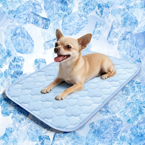 Cooling Mat for Dogs and Cats 24" x 18", Premium Pet Cooling Bed Indoor Outdoor with Waterproof Cover & Ice Silk, Summer Cool Pad for Puppy Kitty, Non-Slip Washable Pet Blanket for Crate Kennel - color: Blue Cloud Stitching, size: Small