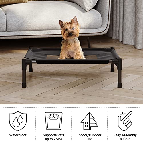 Elevated Dog Bed - 24.5x18.5-Inch Portable Pet Bed with Non-Slip Feet - Indoor/Outdoor Dog Cot or Puppy Bed for Pets up to 25lbs by PETMAKER (Black)