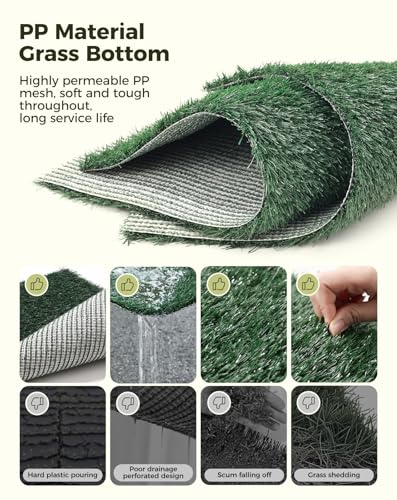 Petcozife Dog Grass Pad with Tray, 35"x23" Grass Pad for Dogs Potty with 2pcs Artificial Grass, Indoor Dog Litter Box for Balcony Apartment, Realistic, Washable, Less Odor - size: X-Large