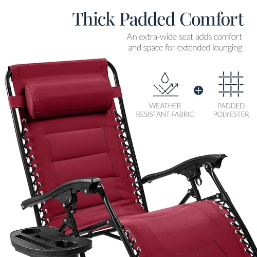 Best Choice Products Oversized Padded Zero Gravity Chair, Folding Outdoor Patio Recliner, XL Anti Gravity Lounger for Backyard w/Headrest, Cup Holder, Side Tray, Polyester Mesh - Burgundy - color: Burgundy