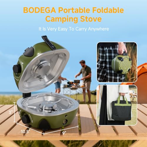 BODEGA 2 Burner Camping Stove, 20000 BTU Folding Propane Camp Stove with Adjustable Burners,Portable Dual Gas Stoves with Carry Handle&Bag for Camping,BBQ,RV,Home,Camping Essentials Gear - size: No Frying Pan