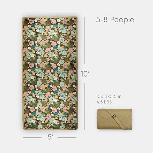 Little Unicorn 5'x10' XL Outdoor Family Picnic & Beach Blanket | Durable & Water-Resistant Fabric | Compact Fold & Easily Wipes Clean | Zipper Pocket (Hibiscus) - color: Hibiscus, size: 5 x 10