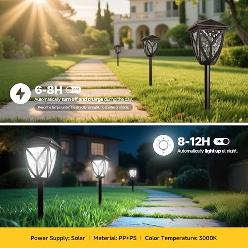 Ensenior Solar Lights Outdoor, 6-Pack LED Solar Garden Lights for Pathway Yard Patio Walkway Planter Walkway Landscape Lighting, IP65 Waterproof, Energy-Efficient Landscape Lighting, 6500K - color: 6500K- Cool White