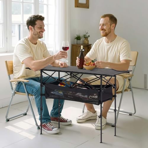 VEVOR Folding Camping Table, Portable Roll Up Side Tables, Lightweight Aluminum Beach Table for Outdoor BBQ Tailgating Picnic, Travel (47 inch-Black) - color: Black