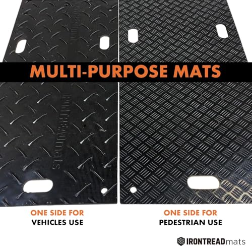 Ground Protection Mat 2’ x 8’ – ½” Thick - Recyclable HDPE Diamond Tread Pattern - Non-Slip Reusable Waterproof - Driveway & Construction Mats for Equipment & Landscaping – 5 Pcs Pack
