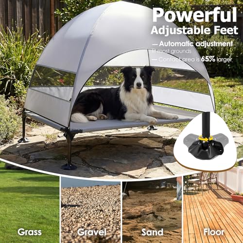 Elevated Dog Bed with Upgraded Canopy, Raised Outdoor Dog Tent with Powerful Anti-Slip Feet, Portable Pet Cot with Larger Shade, Raised Cooling Bed for Camping, Backyard, Beach, Poolside - color: Gray, size: Large: 42.0"L x 30.0"W x 33.0"Th