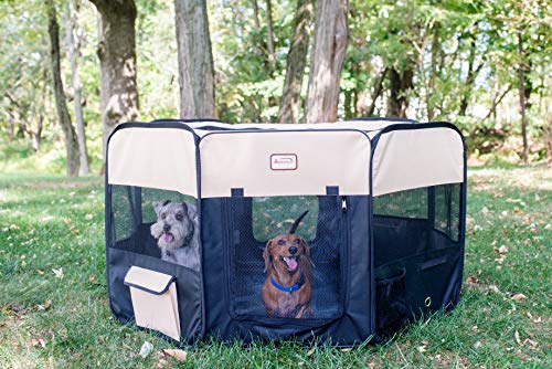 Armarkat Model PP003BGE-XL Portable Pet Playpen in Black and Beige Combo, Extra Large