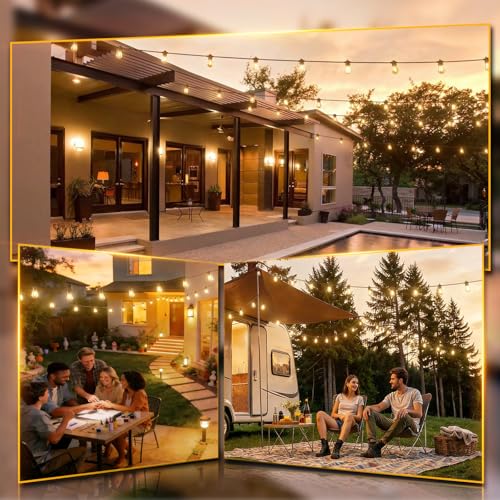 addlon 200FT(4-Pack*50FT) LED Outdoor String Lights with Edison Shatterproof Bulbs, Heavy-Duty and Weatherproof Strand, Commercial Grade Patio Lights, Decorative for Garden or Patio, Black - size: 200FT(4-Pack)