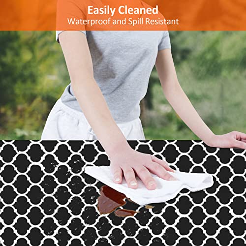 7ft Picnic Table and Bench Cover, Camping Essentials RV Gear, 84 in Waterproof Windproof Outdoor Elastic All Around Tablecloth, Fitted Rectangle Tables and Seats, Black-White Moroccan - color: Black-white Moroccan, size: 84"